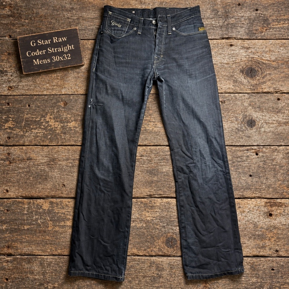 G-Star Raw Coder Straight Mens Jeans Dark Wash Button Fly 30x32